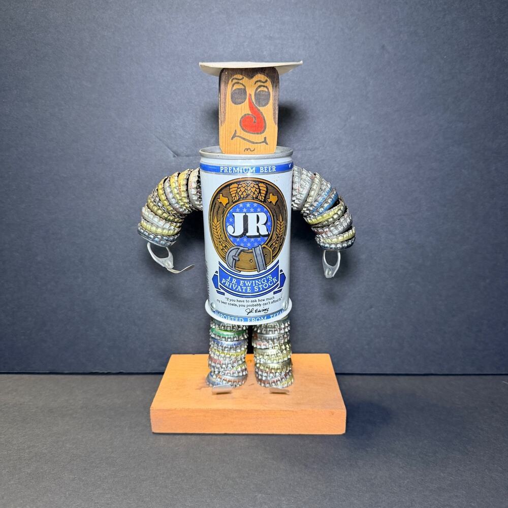 Vintage JR Ewing Naughty Beer Can Man Bottle Cap Robot Dallas TX Adult Gag Toy